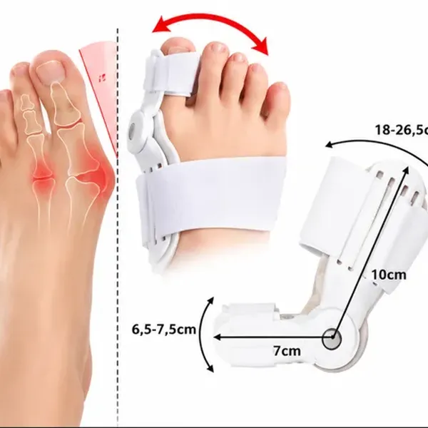 Wymiary aparatu na haluksy: obwód stopy 18-26,5 cm, obwód palca 6,5-7,5 cm, 10 × 7 cm